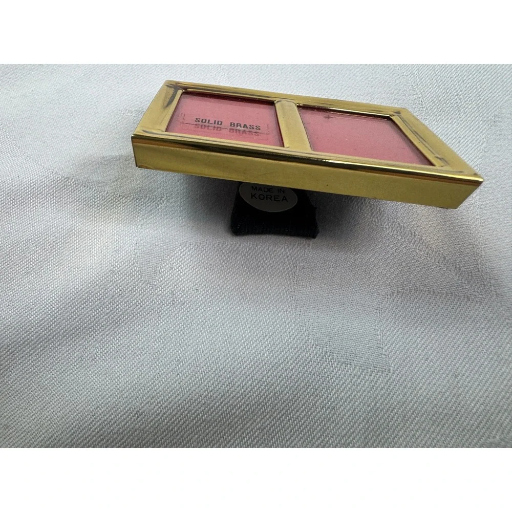 Vintage Solid Brass Miniature Double Picture Frame Gold Tone Tabletop BP 222